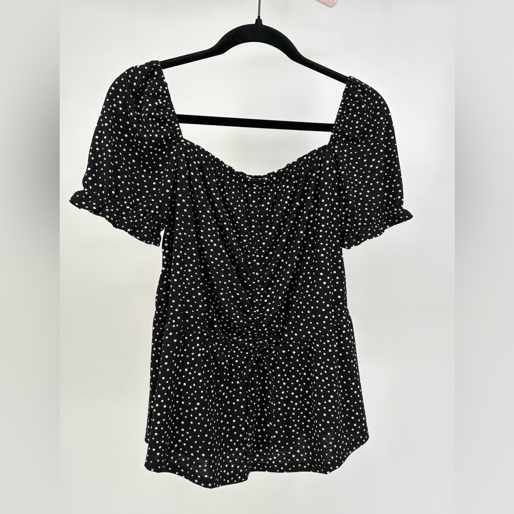 MONTEAU LOS ANGELES Top Babydoll Black White Polka Dot Women’s XL